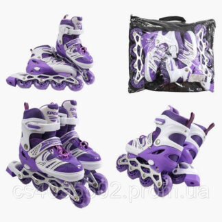 Ролики 52344-М розмір 34-38 колір – ФІОЛЕТОВИЙ колеса PU, ПЕРЕДНЄ КОЛЕСО СВІТЛО, d – 6.5 см, в...