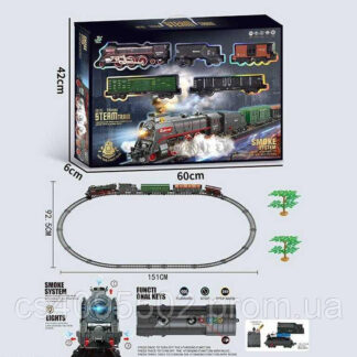 Залізниця 602 B 5 вагонів довжиною 93см, дорога 99х138 см, світло, парогенерація, звук-беззвуч. р...