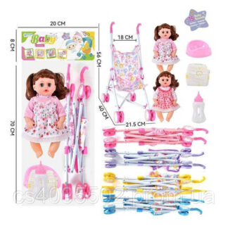 Лялька з візком LZX 17 T-9 4 види, музичний чіп, закриває очі, п’є з пляшечки, ходить на горщик,...